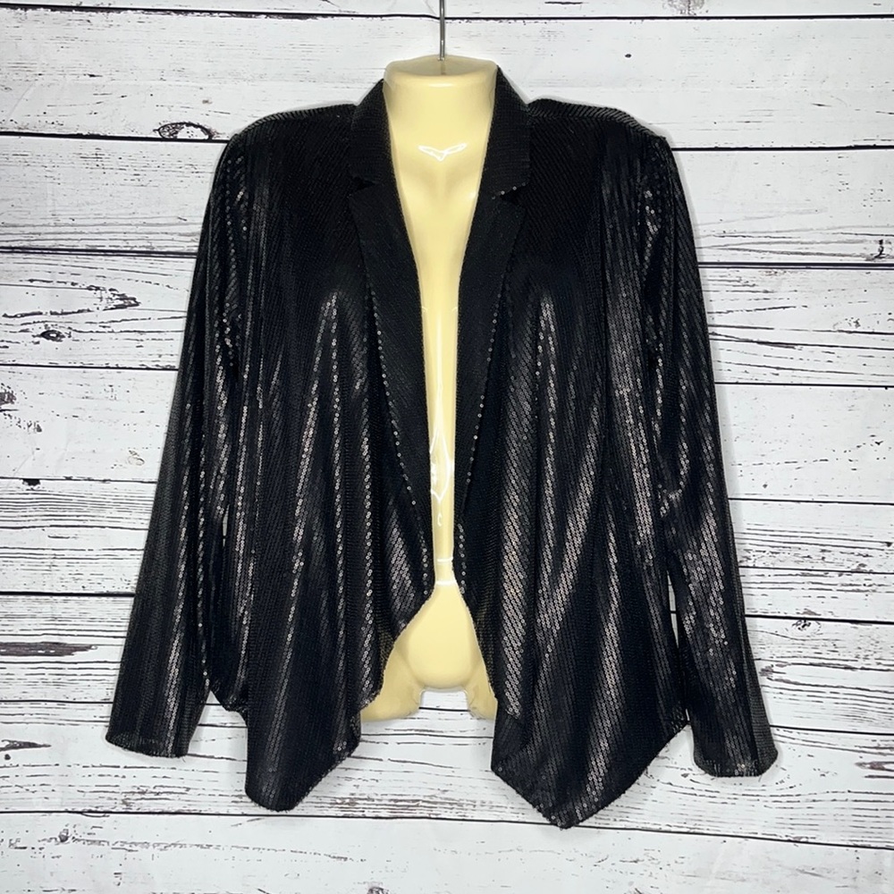 Charlotte Russe NWT Size M Black Sequin Open Front Drape Blazer Jacket